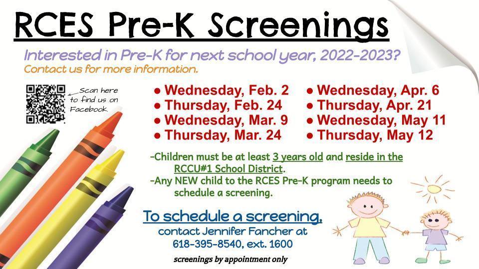 RCES Pre-K and Kindergarten Screenings