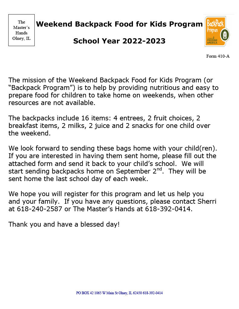 Cover page - Backpack Program