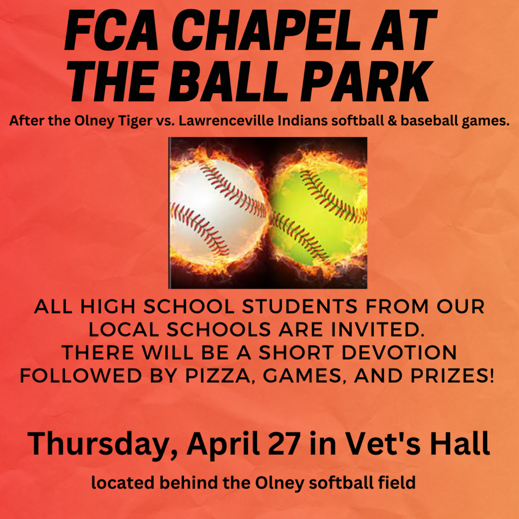 FCA Chapel at the Ball Park on Thursday, April 27th in Vet's Hall